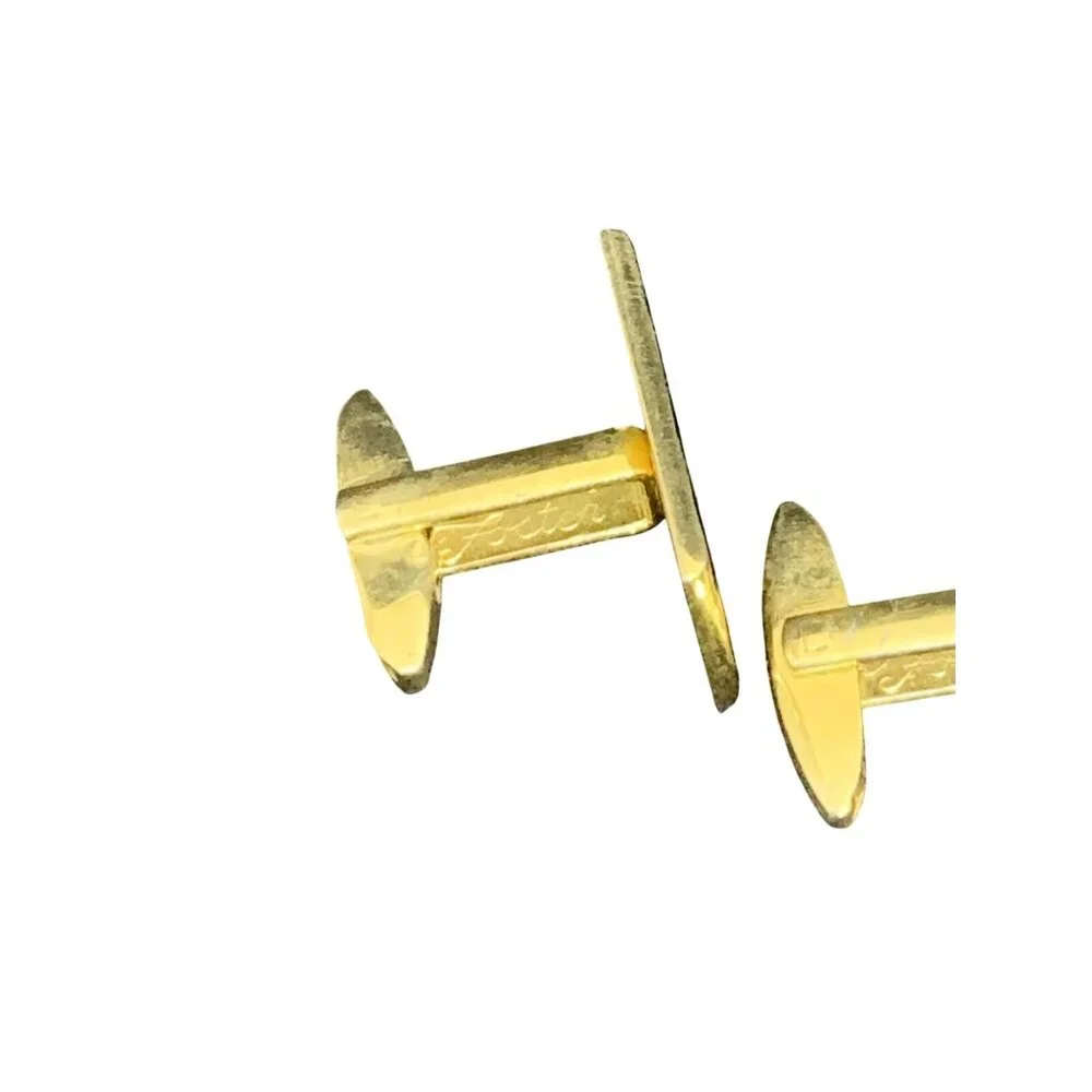 Vintage Foster Gold Tone And Black Enamel Abstract Cufflinks (1787)